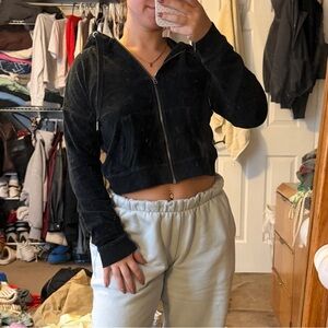 Aeropostale Black Women's Cropped Zip-Up Hoodie